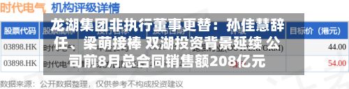 龙湖集团非执行董事更替：孙佳慧辞任、梁萌接棒 双湖投资背景延续 公司前8月总合同销售额208亿元-第2张图片