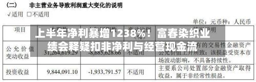 上半年净利暴增1238%！富春染织业绩会释疑扣非净利与经营现金流