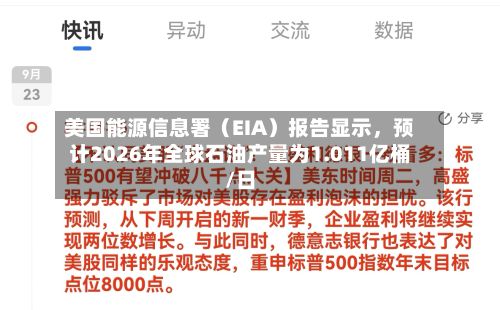 美国能源信息署（EIA）报告显示	，预计2026年全球石油产量为1.011亿桶/日-第2张图片