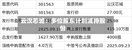 云汉芯城：多位股东计划减持股份