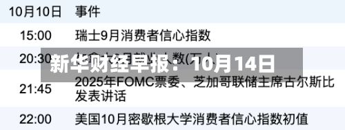 新华财经早报：10月14日